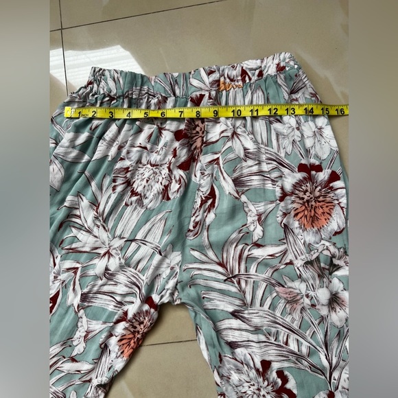 Eloise Pants Women 1 Mustard Yellow Grey Floral Print Smocked Elastic Cotton - Picture 9 of 16